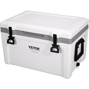VEVOR Ultra-Light Hard Cooler, Ice Retention Cooler with Heavy Duty Handle, Ice Chest Lunch Box for Camping, Travel, Outdoor, Keeps Cool for up to 6 Days, 30% Lighter Than Rotomolded Coolers (52 QT without wheels)