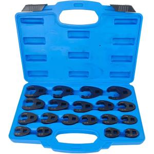 Crowfoot Flare Nut Wrench Set, 19PC Metric Tool 8 to 32 mm Sizes 3/8" & 1/2" Drive for Ratchets & Torque Wrenches(12Pcs for 3/8" drives, 8mm-19mm; 7Pcs for 1/2" drives, 21mm-32mm.