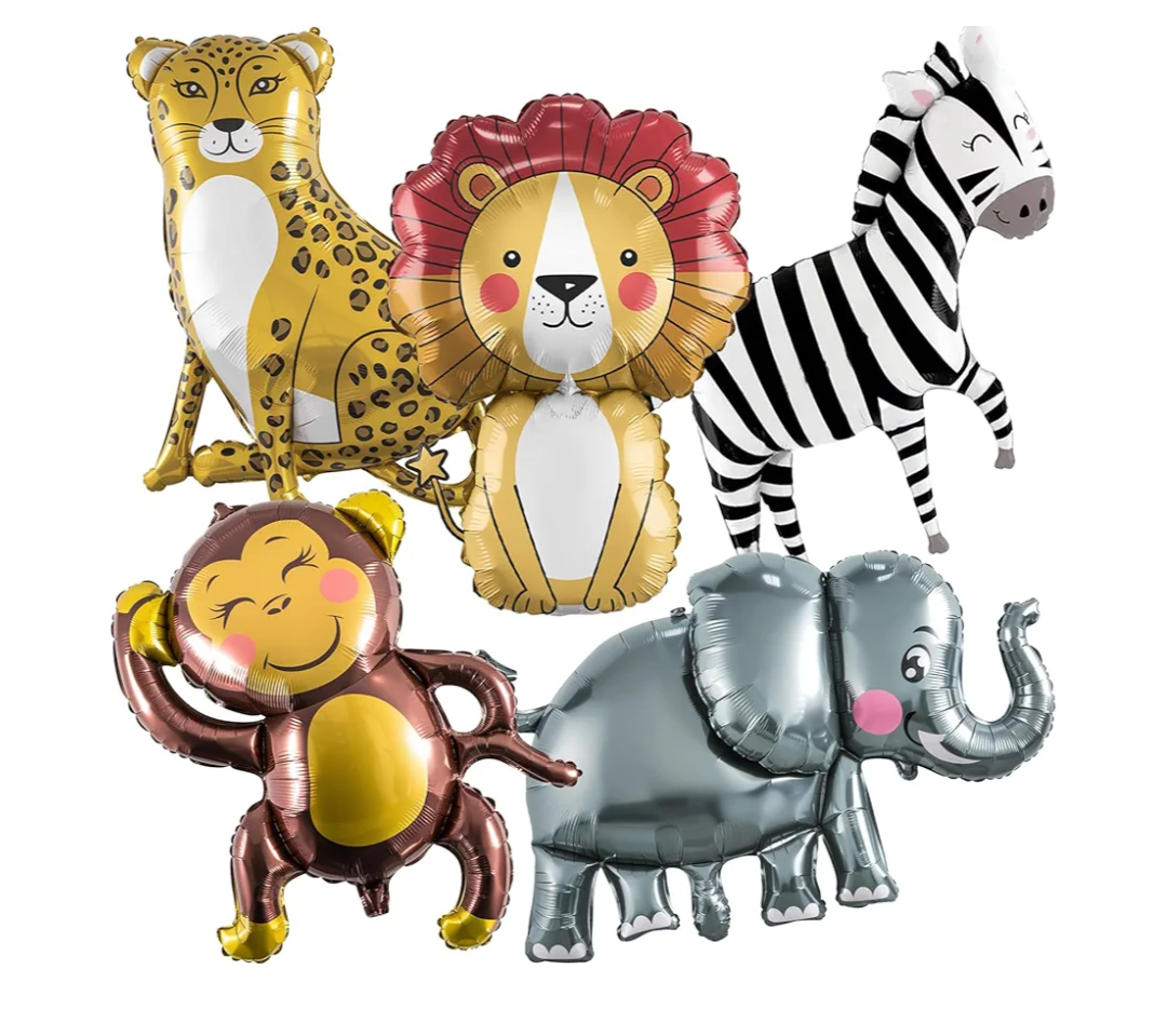 Jungle Safari Animals Balloons, Jungle Safari Theme Birthday Party Decorations, Lions Zebra Elephant Monkey Leopard Foil Balloons for Kids Boys Wild One Zoo Birthday Baby Shower Party Decor Supplies