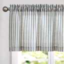 jinchan Valance Curtain Linen Textured Striped Window Curtain for Living Room Light Filtering Farmhouse Valance for Kitchen Rod Pocket 1 Panel 16 Inch Blue on Linen 1 Panel