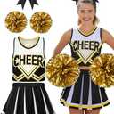 JenPen Women's Cheerleader Costume Halloween High School Cheerleading Outfit Teen Girl Musical Cheer Uniform Hair Bow Pom Pom Size Black Small