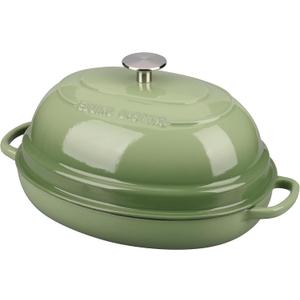 EDGING CASTING Enameled Oval Cast Iron Dutch Oven Pot with Lid, Bread Dutch Oven for Sourdough Bread Baking, Dutch Oven Bread, Bread Oven, 6QT, Pistachio Green