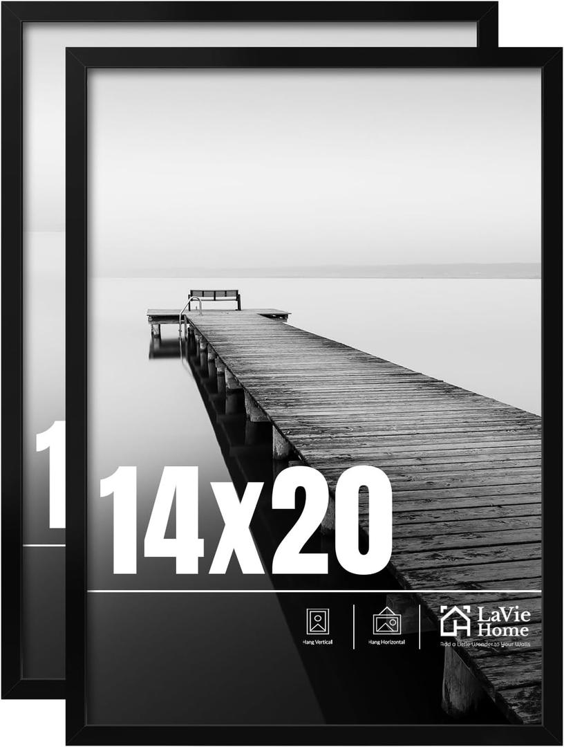LaVie Home 14x20 Picture Frame 2 pack, Display Pictures 14 x 20 Poster Frame, 14x20 Black Photo Frame with HD Plexiglass, Display Frame for Vertical or Horizontal, Classic Collection