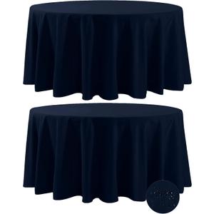 Fokitut 2 Pack Waterproof Round Tablecloth, 108 Inch, Stain Resistant and Wrinkle Polyester Table Cloth, Fabric Table Cover for Kitchen Dining, Wedding, Party, Holiday Dinner-Navy