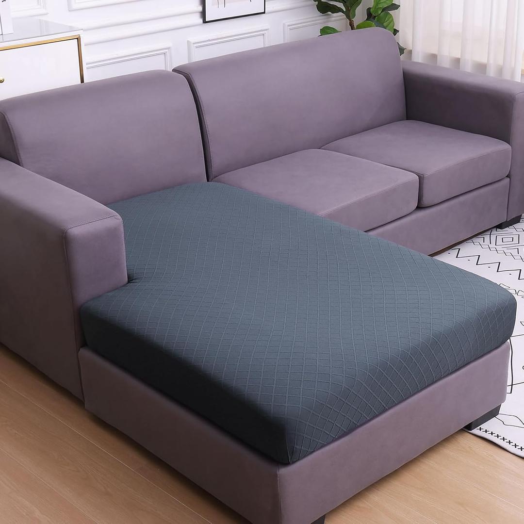 hyha Jacquard Couch Cushion Covers, Chaise Lounge Sofa Slipcovers Washable, Diamond Lattice, L Shape Couch Cushion Covers for Sectional Sofa (1 Piece for Chaise, Grey)