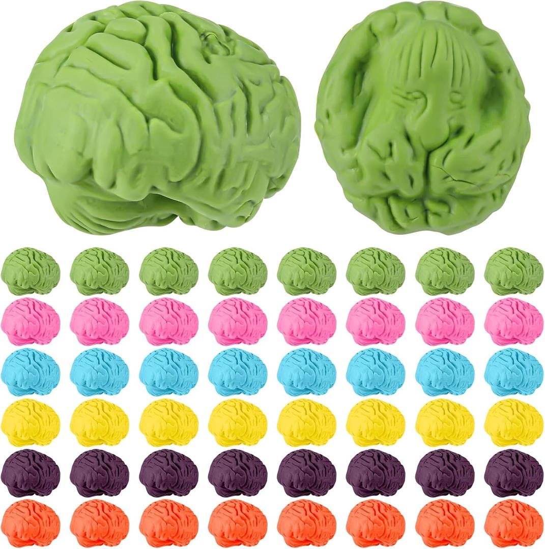Gilprop 48 Pcs Brain Shaped Erasers Bulk 1 Inch Mini Brain Rubber Pencil Erasers Fun Classroom Supplies Birthday School Party Favors, Cute Novelty Gifts for Students Reward Prize Filler, Colorful