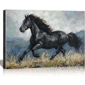 DRLWGTY Farmhouse Rustic Horse Canvas Wall Art, Rustic Animal Picture Prints, Vintage Wall Decor for Living Room Bedroom Kitchen Bathroom Office, 24*36 in