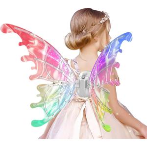 Electric Fairy Wings for Girls Light Up Butterfly Wings with Music & Motion, Adjustable Straps for Kids 4-12, Lightweight Costume Accessories for Halloween, Birthday Party & Dress Up Play