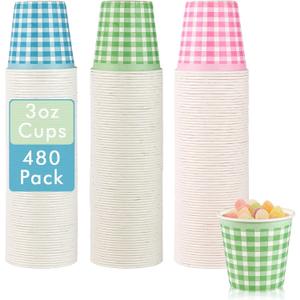 LITOPAK 480 Pack 3 oz Paper Cups, Colorful Disposable Bathroom Cups, Small Mouthwash Mugs for Home, Bathroom, Picnic, Party, and Events