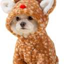 AZA Reindeer Dog Costume Fluffy Christmas Clothes Moose Coat Winter Pet Hoodies Puppy Girl Cute Coat Outfits for Small Dogs Costumes (LSuitable9lb-12lb,Moose Brown)