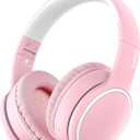 RORSOU B10 Wireless Over-Ear Headphones, Lightweight Folding Stereo Bass Bluetooth Headset with Mic, 50H Playtime, Volume Control, Bluetooth 5.3 Headphones for iPad/Travel/Tablet/PC (Pink)