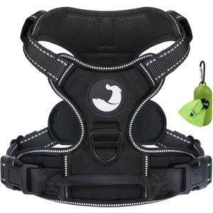Joytale No Pull Dog Harness Medium Sized Dog, Reflective Pet Vest with Front Clip, Adjustable Soft Padded Harnesses with Easy Control Handle for Training and Walking, Black, M