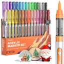 JusArt Acrylic Paint Markers Brush Tip 30 Colors, Water-Based No-Bleed Markers with Automatic Ink Control, Waterproof Acrylic Paint Pens for DIY Art & Crafts -Fabric, Rock, Wood, Glass, Ceramic, Metal