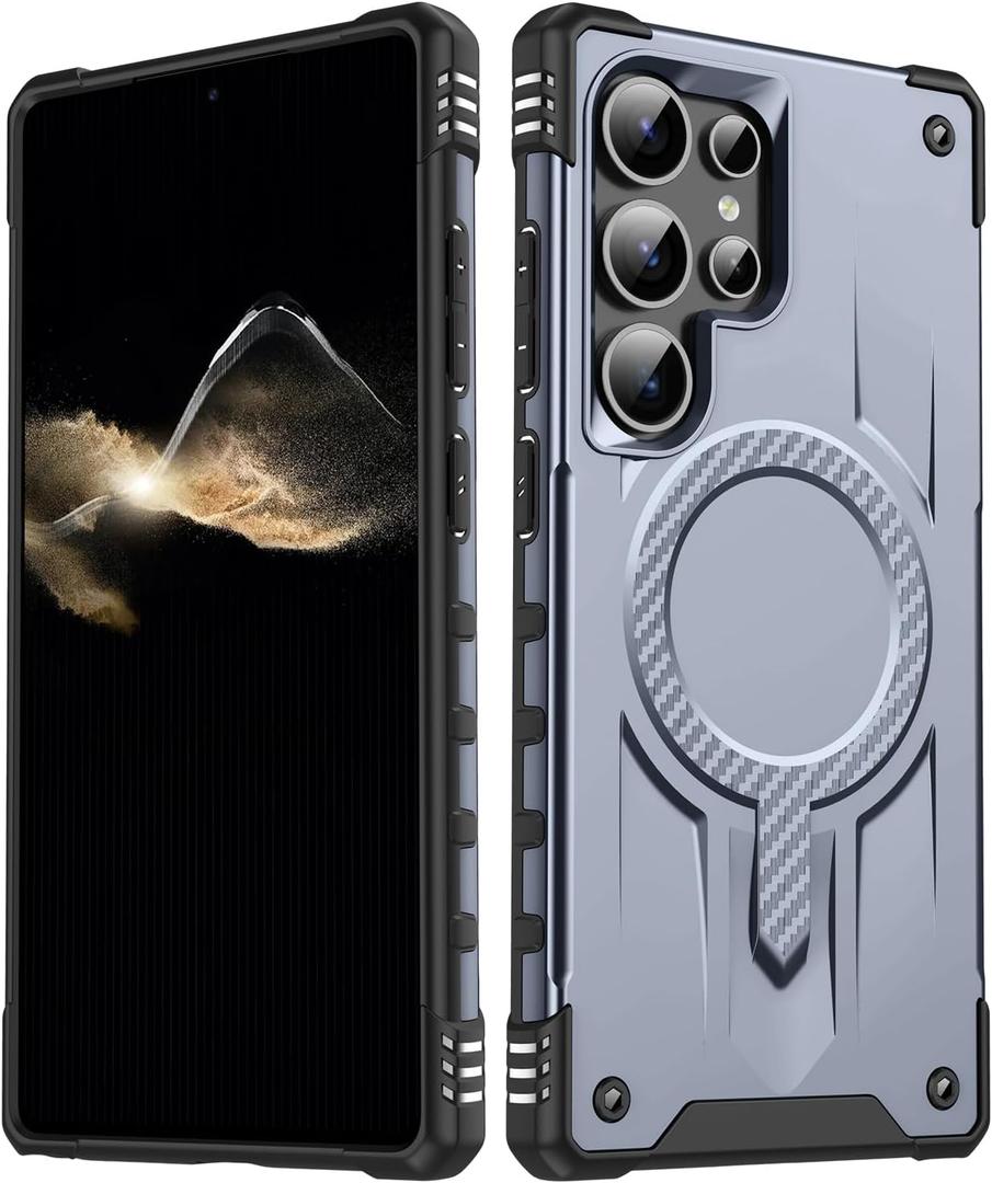 for Samsung Galxy S25 Ultra Case.Hard Phone Cover with Strong Magnetic Heavy Duty Protection.Reinforcement of The Four Corners.Anti-Slip Anti-Fingerprint (Gray, S25 Ultra)