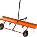 48inch Tow Behind Dethatcher with 24 Spring Steel Tines, Lawn Tractor Rakes with Lift Handle, Tow Behind Rake to Remove Thatch, Riding Lawn Mower Attachments for Outdoor Yard Tools Lawn Care