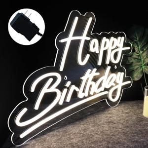 Large White Happy Birthday Neon Sign, 12V Birthday Neon Signs for Wall Decor, Happy Birthday LED Sign for Birthday Party Decoration(22.4 x 14.3 inches), Large-Plug