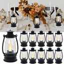 LLQ Mini Decorative Lanterns - 12pcs with Flicker Candles, Hanging Lanterns for Home & Wedding Decor, Table Centerpiece, Battery Included, Black