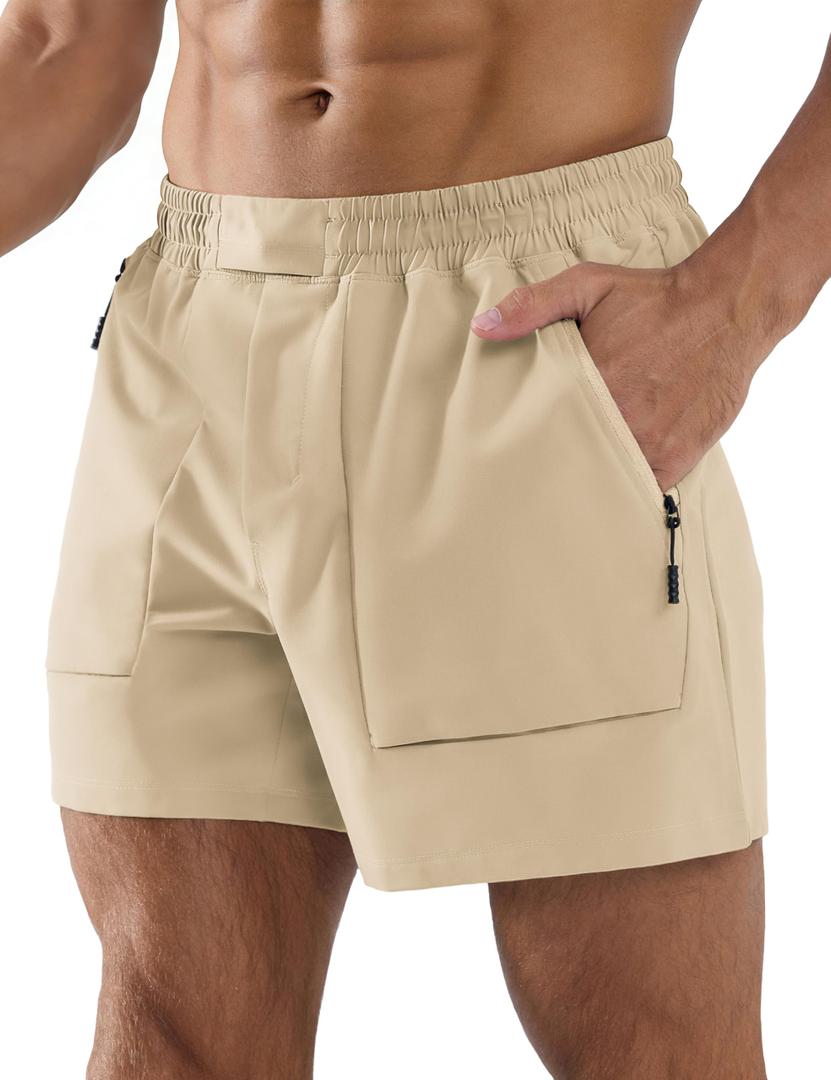 APTRO Men's Shorts Casual Hybrid Athletic 5'' Shorts Big Pockets with Adjustable Waist Khaki XL (XL)