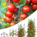 Growsun 51 inch Tomato Cage Heavy-Duty Plant Support Cucumber & Vine Vegetables Adjustable Purple Metal Garden Trellis for Climbing Plants, Indoor & Outdoor Use, 3 Pack
