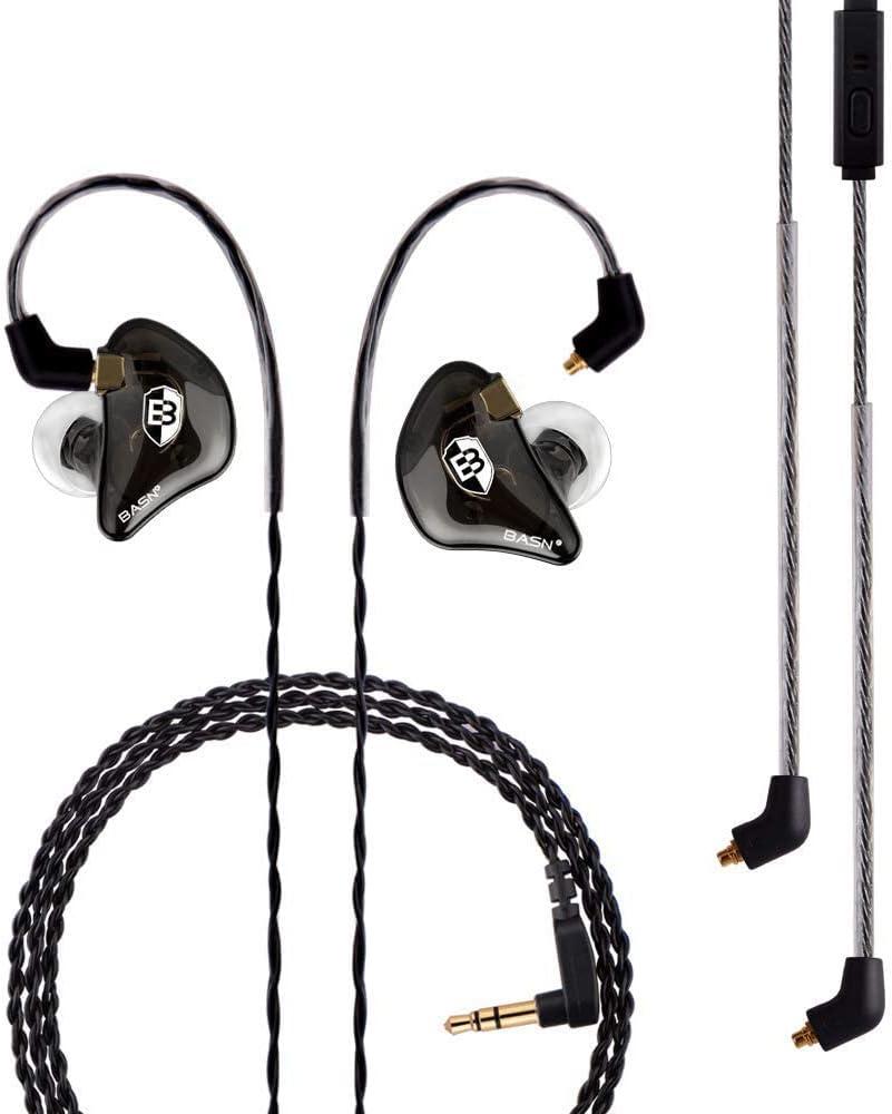 BASN Professional in Ear Monitor Headphones for Singers Drummers Musicians with MMCX Connector IEM Earphones (Pro Clear Black)