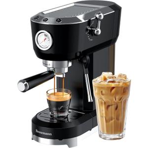 Espresso Machine with Powerful Steam Milk Frother, 20 Bar Coffee Machine for Latte, Cappuccino, Compact Espresso Maker for Home, Fast Heating, 42oz Removable Water Tank, Black
