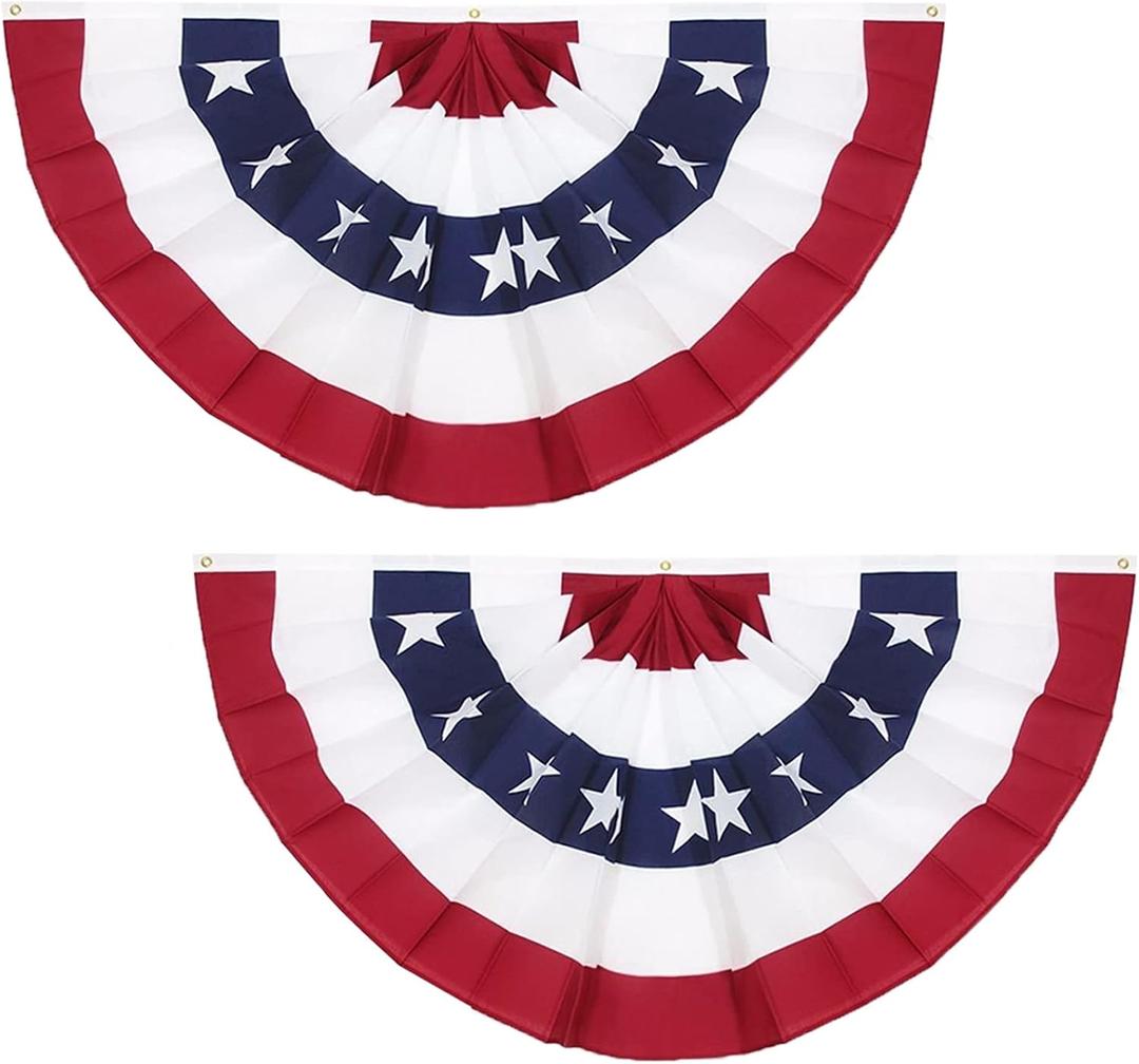 3x6 Ft American Pleated Fan Flag (Set of 2) Patriotic Half Fan Bunting, 4th of July Memorial Day Decorations for 250th Anniversary