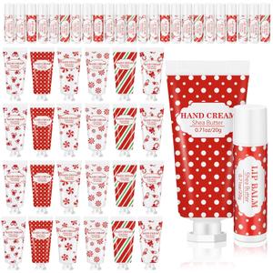 Leelosp 24 Pcs 12 Sets Christmas Hand Cream and Lip Balm Gift Set Bulk Mini Travel Size Lotion and Lip Balm with Peppermint Candy Theme Xmas Stocking Stuffers Thank You Gift for Women Staff Coworker