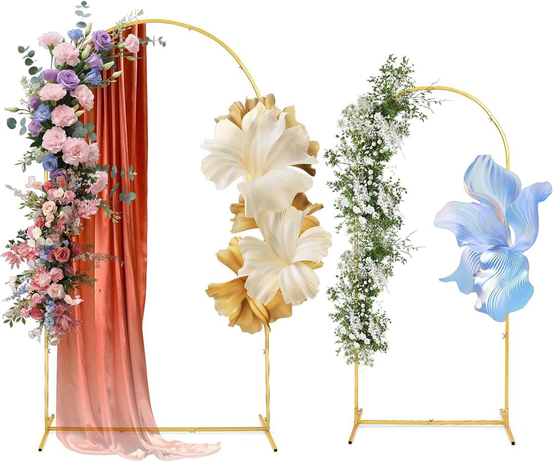 Metal Arch Backdrop Stand Set of 2 (7.2FT and 6FT), Gold Wedding Stand for Wedding, Baby Shower, Birthday Party, Graduation, Indoor, Outdoor, Balloons Flowers, Stable Base, Easy to Assemble