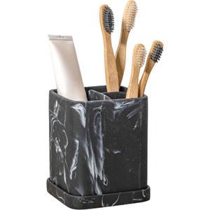 zccz Toothbrush Holder, Countertop Marble Look Electric Toothbrush Toothpaste Makeup Brush and Razor Holder Stand Bathroom Organizer with Detachable Tray (2. Black Marble)