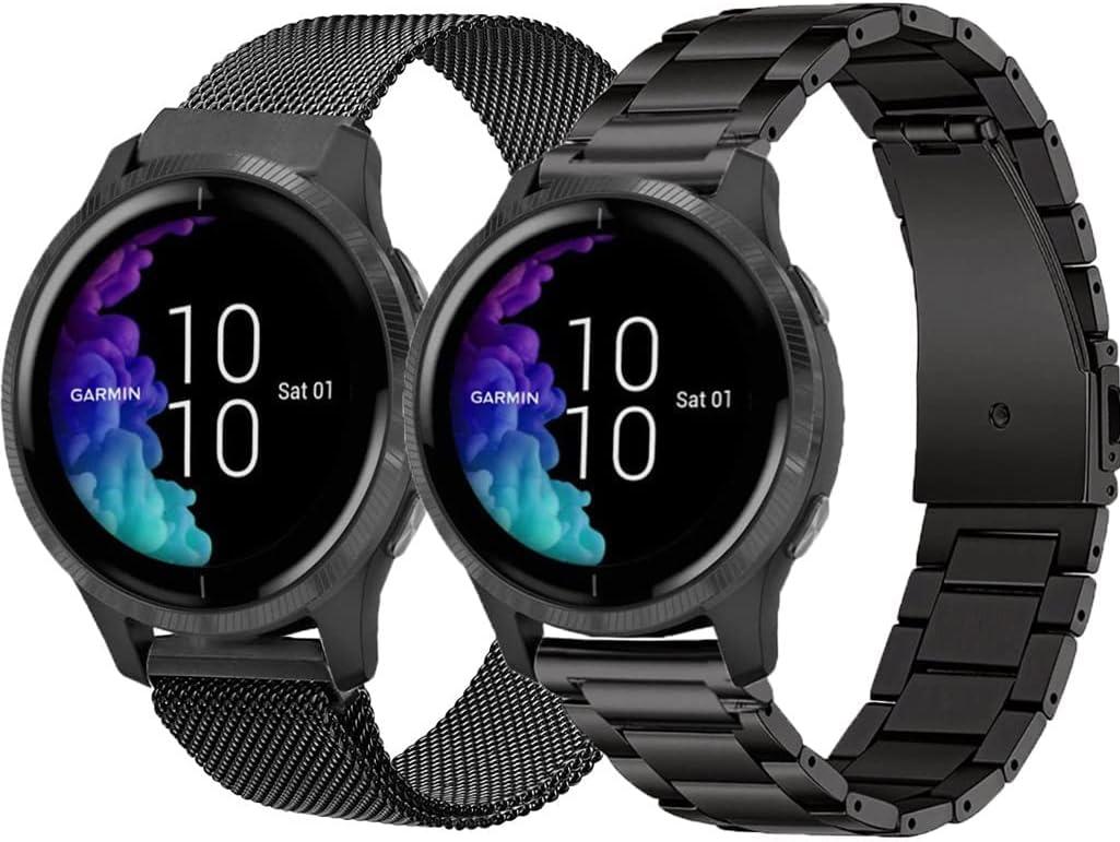 Metal Bands for Garmin Vivoactive 4/Venu 3/Venu 2 45mm/Forerunner 570(47mm)/255/265/945 Watch Bands, 22mm Metal band Strap for Amazfit GTR 4,GTR 3,GTR 2,2e,Ticwatch Pro 3,Fossil Gen 5 for Women and Men Black