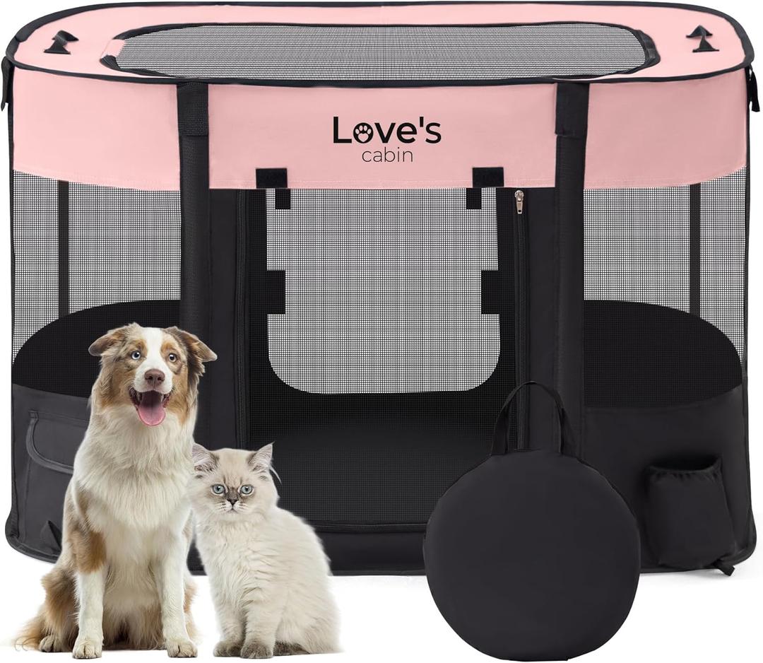 Love's cabin Pet Puppy Dog Playpen, Small Dog Tent Crates Cage Indoor/Outdoor, Portable Exercise Playpen for Cat, Foldable Pop Up Dog Kennel Playpen with Carring Case (S, Pink) (Pink-rectangle)