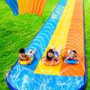 Sloosh Triple Water Slide with 3 BodyBoards, 18FT Lawn Slip Water Splash Slide Summer Toy Splash Pad with Build in Advanced Sprinkler for Kids Adults Backyard Summer Water Fun