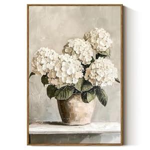 InSimSea Framed Canvas Wall Art Vintage Decor, Hydrangea Floral Pictures Bathroom Wall Decor Aesthetic, Living Room Bedroom Flower Home Retro Decorations, 16x24inch