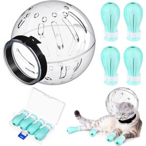 Cat Muzzle for Grooming Cat Adjustable Hood with Paw Covers, Kitten Breathable Anti Bite Muzzles Anti Scratch Boots Silicone Pussy Shoes Boots Kitten Paw Protector for Pet Bathing Shaving(Medium)