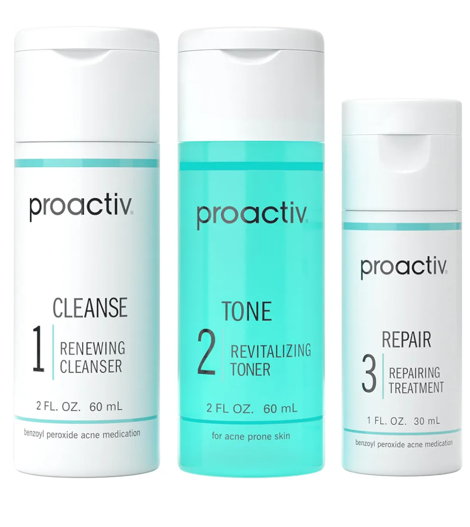 Proactiv 3 Step Acne Treatment - Benzoyl Peroxide Face Wash, Repairing Acne Spot Treatment for Face and Body, Exfoliating Toner - 30 Day Complete Acne Skin Care Kit