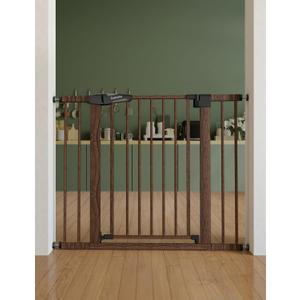 Mom's Choice Award Winner-Babelio 26-40" Metal Baby Gate with Black Wood Pattern, PressGuard C5 Easy Install Pressure Mounted Dog Gate for Stairs and Doorways, with Wall Protectors and Extension Kits