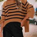 Womens Sweaters Fall 2025 Overiszed Striped Long Sleeve Side Slit Loose Pullover Sweaters Knitted Tops (X-Large, Brown)