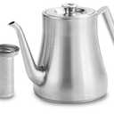 68OZ/2000ML Stainless Steel Teapot with Removable Infuser, Stovetop Safe Tea Maker Water Kettle for Loose Leaf & Tea Bags, Silver