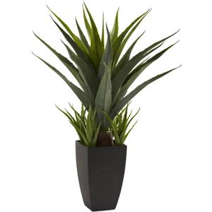 Nearly Natural Agave With Black Planter, 17"D x 17"W x 30"H