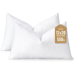 Artscope Synthetic Down Lumbar Pillow Insert, 12x20 Down Alternative Throw Pillow Insert. Ultra Soft Fluffy Sleeping Pillow with 100% Cotton Cover, Decorative Pillows Set of 2-White