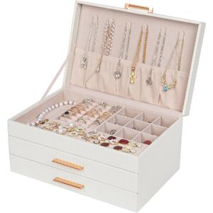 Dajasan Jewelry Boxes for Women, Jewelry Box Organizer with 2 Drawers, 3-Tier Large Jewelry Holder Organizer Box for Necklace Ring Earring Bracelet, Gift Idea, Modern Style (White)