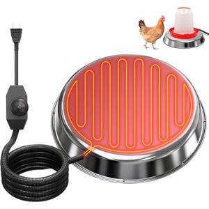 Chicken Water Heater for Winter,14" Heating Base for Metal/Plastic Chicken Waterer Poultry Founts Under 5 Gallon,48W Thermostat Chicken Coop Water Heater