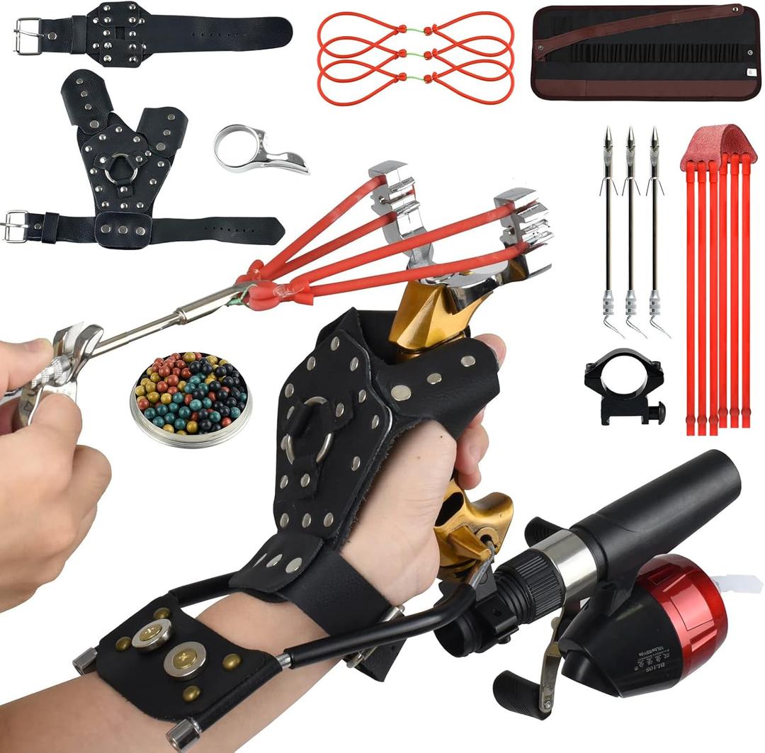 Slingshot,Wrist Support Rocket Fishing and Hunting,Dual Purpose Slingshot for Hunting Hand (gold left)