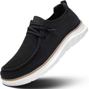 Mens Boat Loafers Slip-on Casual Mesh Walking Shoes Business Oxfords Sneakers Work Lightweight Comfortable Soft Sole (8, Black)