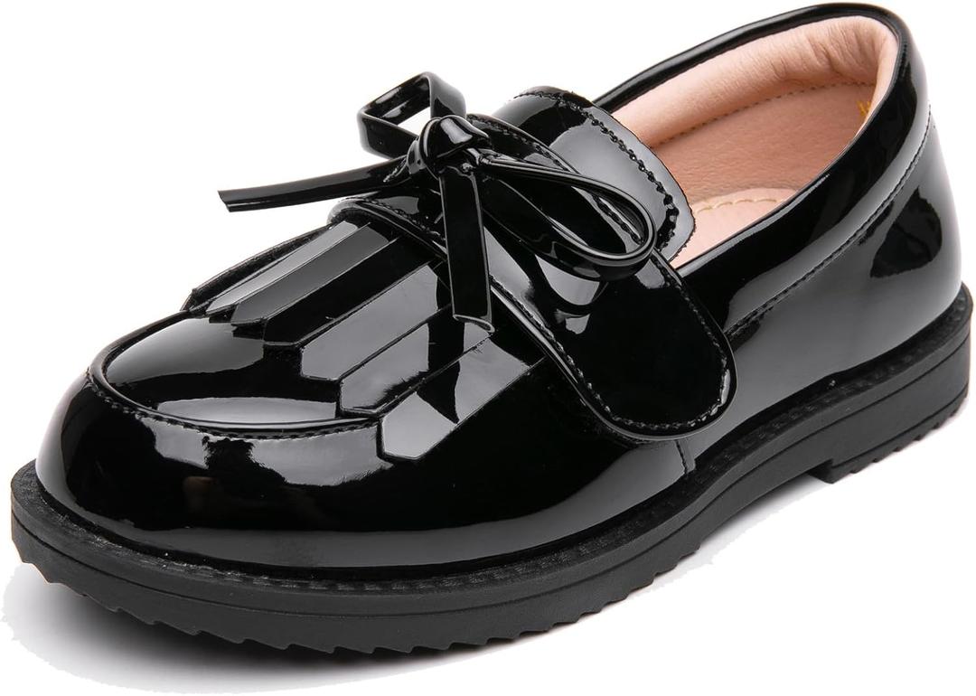 DADAWEN Girl's Loafers Slip On Tassel Oxford Shoes Flats Round Toe School Uniform Dress Shoes (Toddler/Little Kid/Big Kid) Size 34 Kids