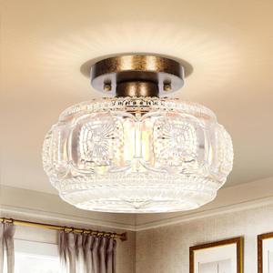 OYKYOHEI Semi Flush Mount Ceiling Light, Globe Glass Ceiling Light Fixture, Antique Bronze Modern Lighting for Hallway Bedroom Entryway Kitchen Porch, Bulb Not Included (9.38 inch)