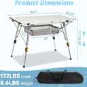 Camping Table Portable Foldable with Adjustable Legs, Aluminum Roll Up Table with Large Mesh Storage Layer & Carrying Bag, Lightweight Outdoor Picnic Table for Camping, Beach, BBQ, Backyard