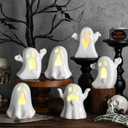 Wesiti 6 Pcs Ceramic Ghost Light up Halloween Decorations Indoor Small White Ghost Figurines Gothic Home Decor Spooky Statue Gift for Desk Tabletop Centerpieces Party Props