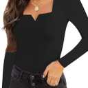 Chunpin Women's Short Sleeve Bodysuit Square Neck Notch V Neck Bodysuits Double Lined Tops Going Out Outfits Thong Bodysuits,L