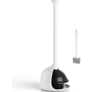 FORASTO Toilet Plunger with Holder, Heavy Duty Plunger and Holder Combo for Bathroom Cleaning, Bathroom Decor, Bathroom Accessories, Toilet Bowl Cleaners, 18.8-Inch, White